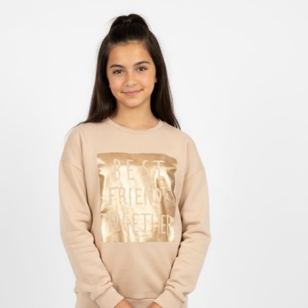 Zara Girl's Sweatshirt Best Friends Printed Size 13-14 Together Peach